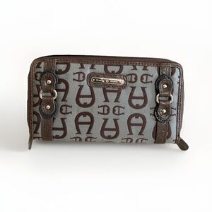 Etienne Aigner Wallet Lazaro Personal Assets Gray and Brown Zip Around Wallet